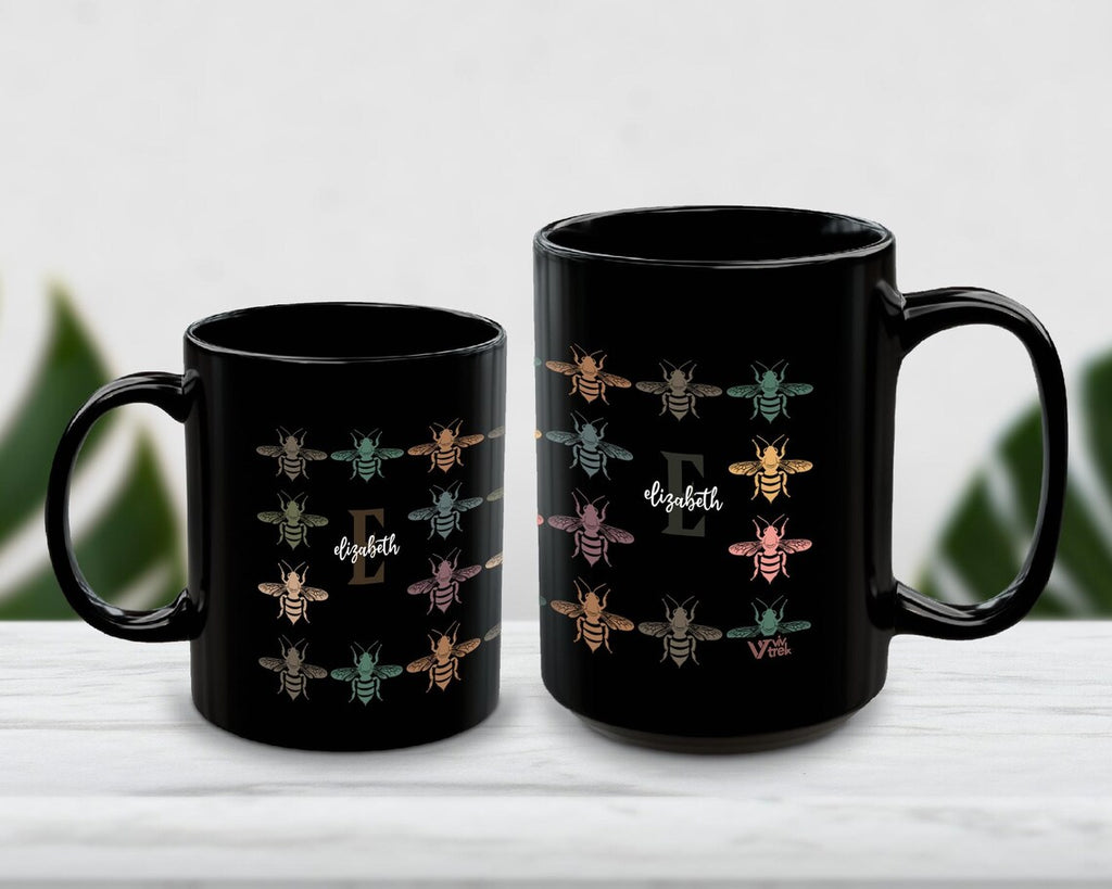 Retro Custom Name Initial Bee Mug | Personalized Honeybee Lover Cup | Cozy Queen Bee Present | Unique Animal Drinkware Gift