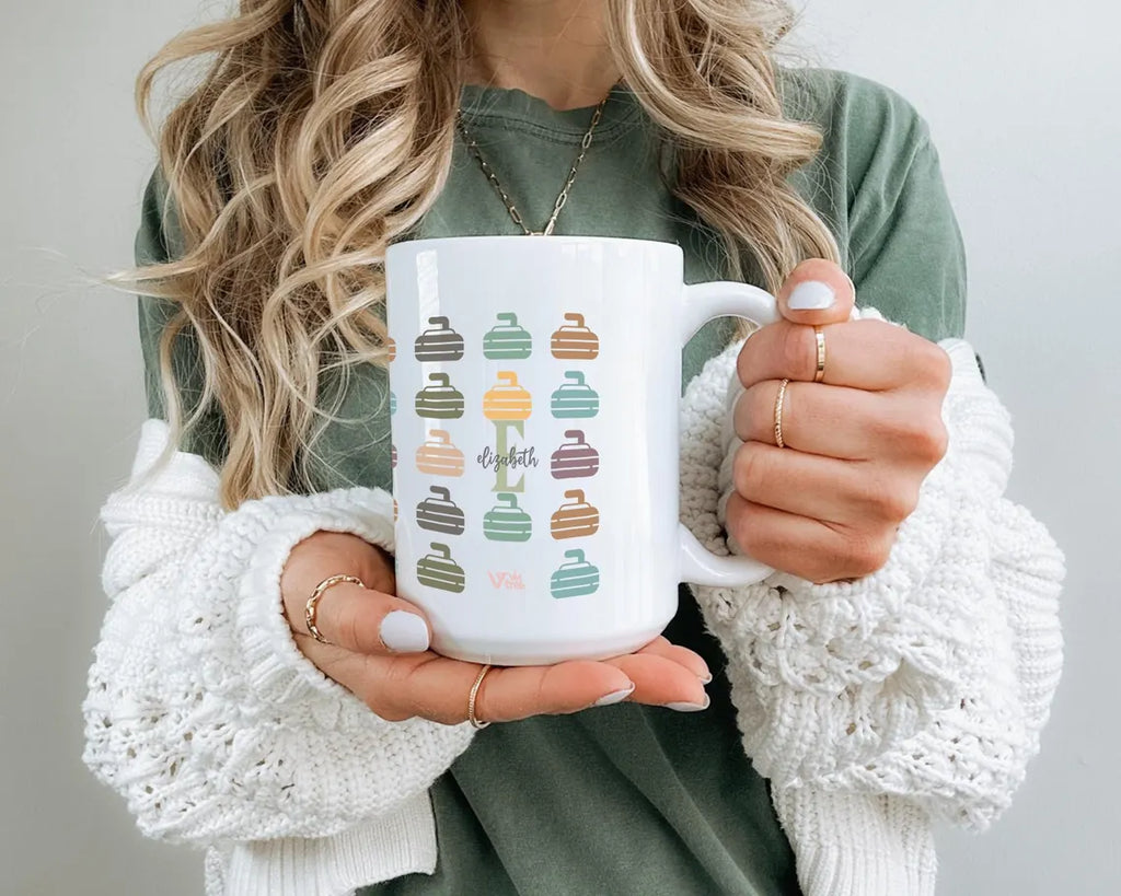 Retro Curling Custom Initial Name Mug – Personalized Sports Gift Under $25 for Curlers & Team Players ☕🥌