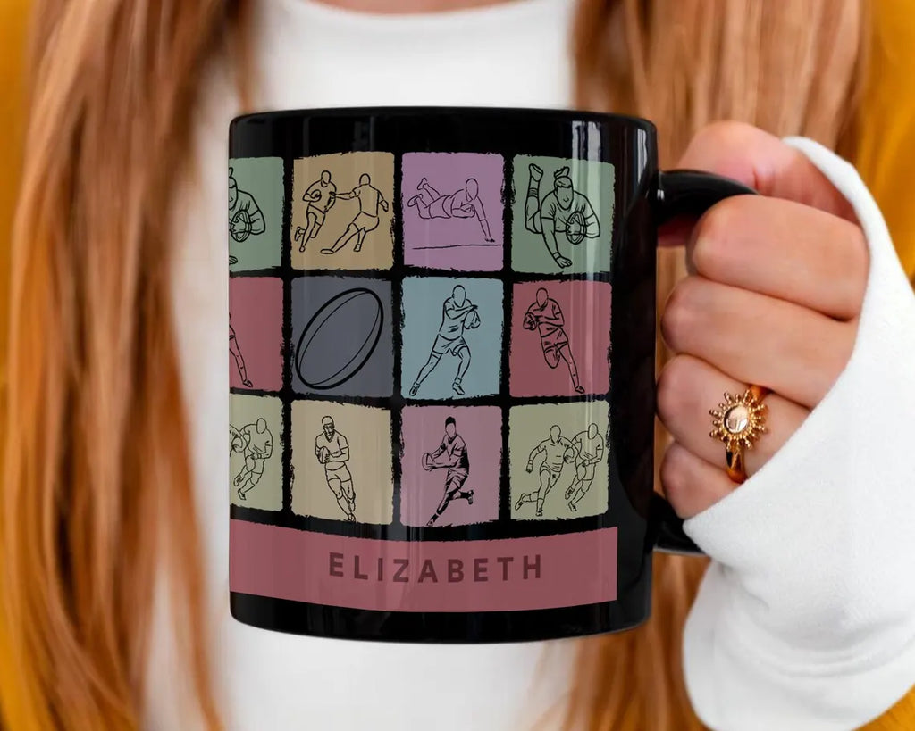 Custom Name Rugby Mug - Vintage Personalized Rugby Lover Cup - Retro Sports Fan Drinkware Unique Rugby Player Gift