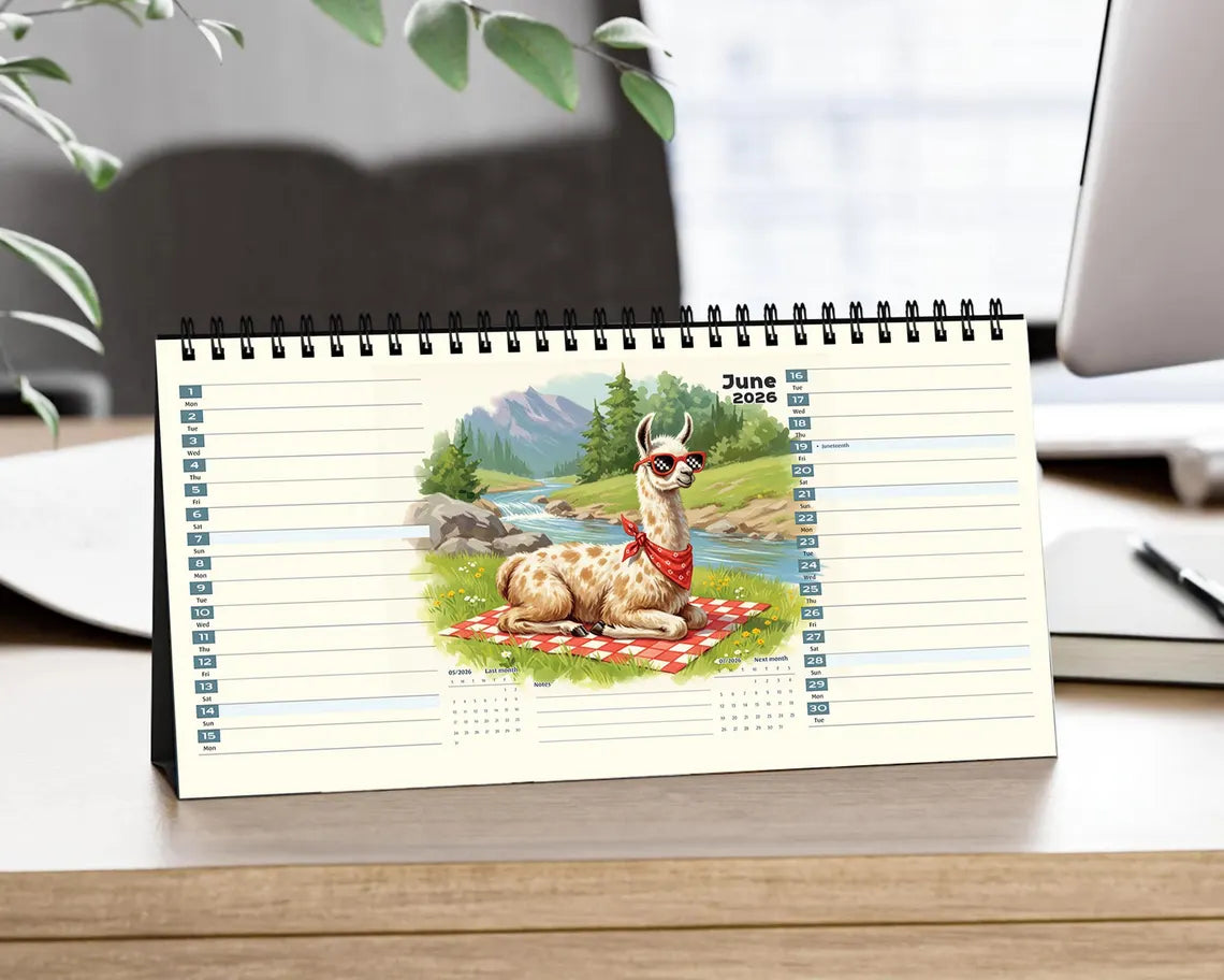 Cute Llama 2026 Desk Calendar | Alpaca Planner Boho Lover Office Gift
