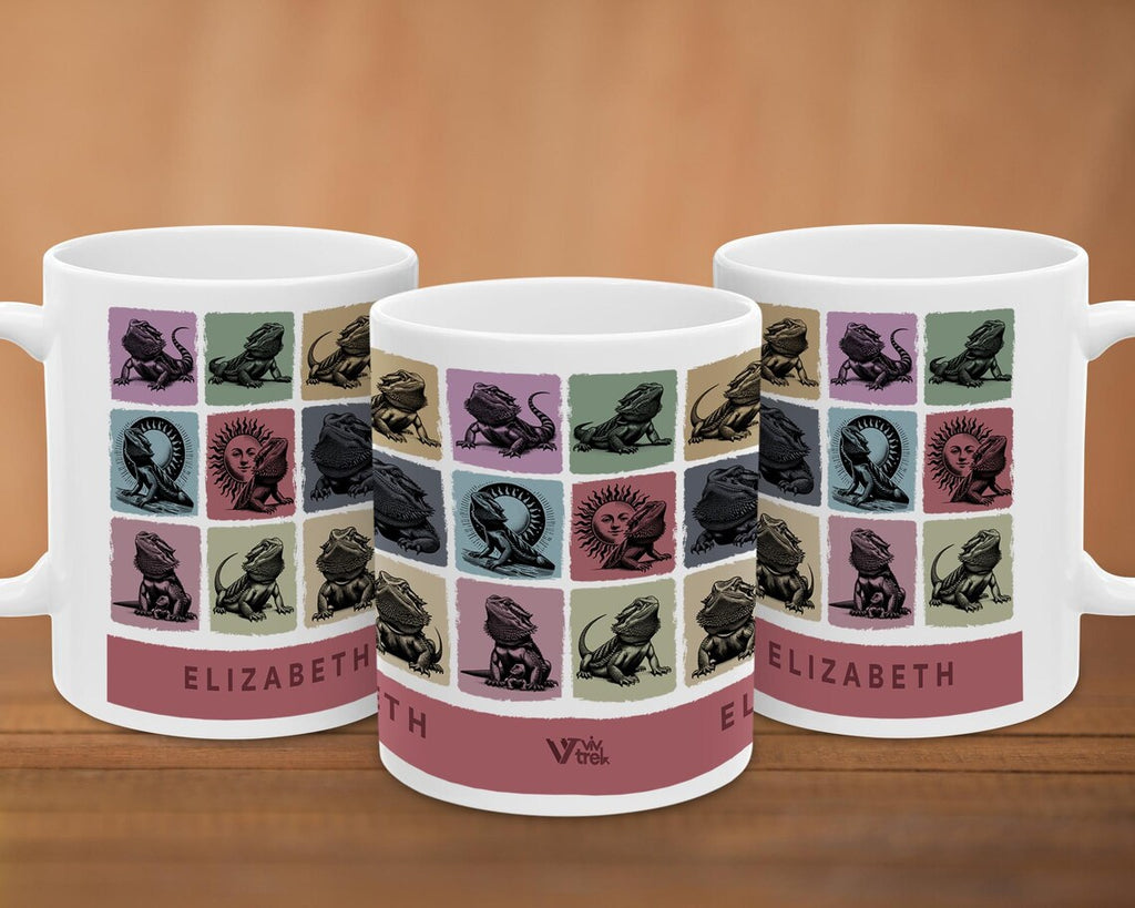 Custom Name Bearded Dragon Mug | Personalized Reptile Lover Cup | Retro Bearded Dragon Coffee Mug | Unique Bearded Dragon Gift for Pet Owners