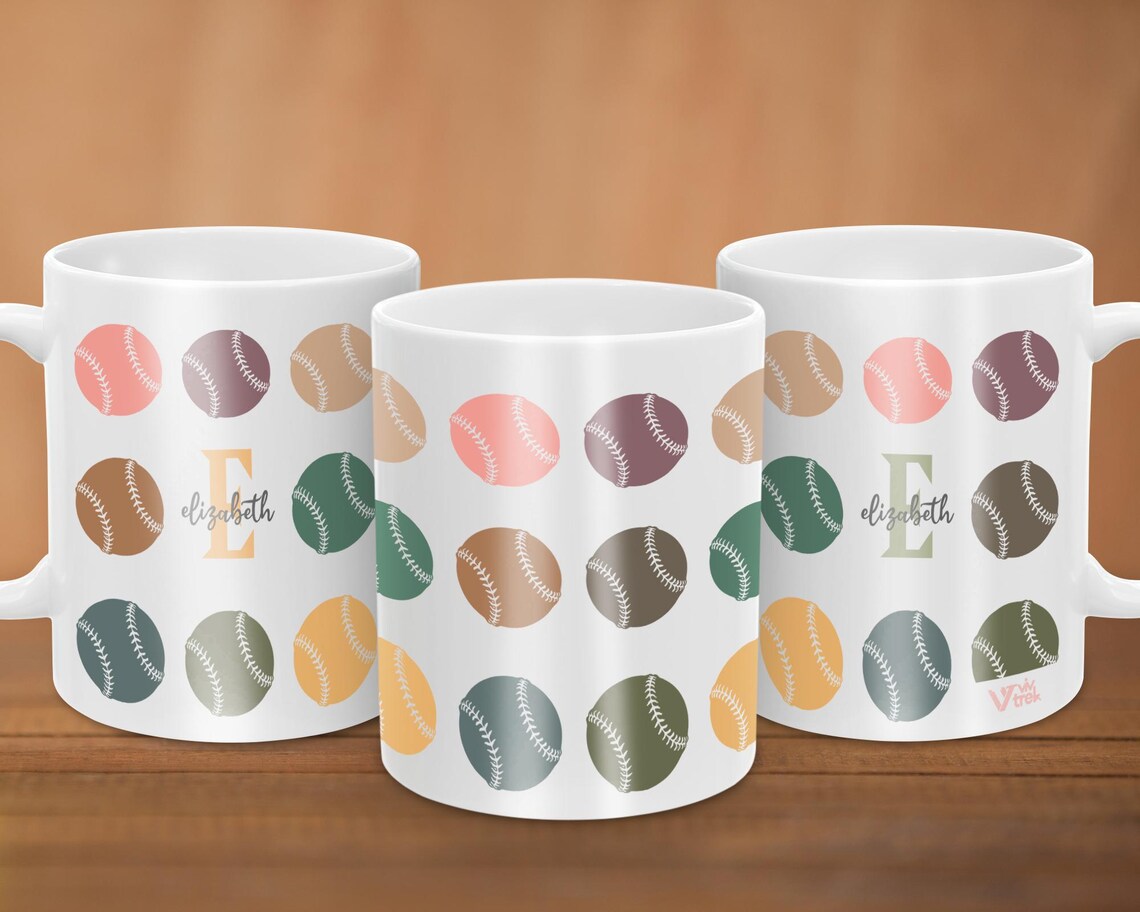 Custom Initial Name Mug – Personalized Retro Baseball Fan Cup – Unique Athlete Gift for Game Day