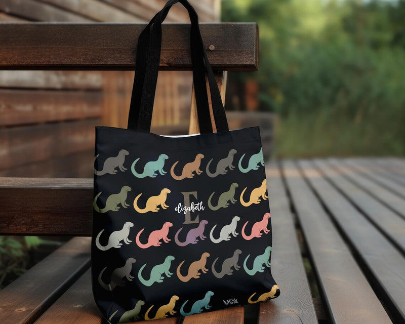 Personalized Otter Tote Bag – Custom Initial Name Sea Life Gift Under $25, Retro Vintage Animal Shopper for Her & Him 🦦