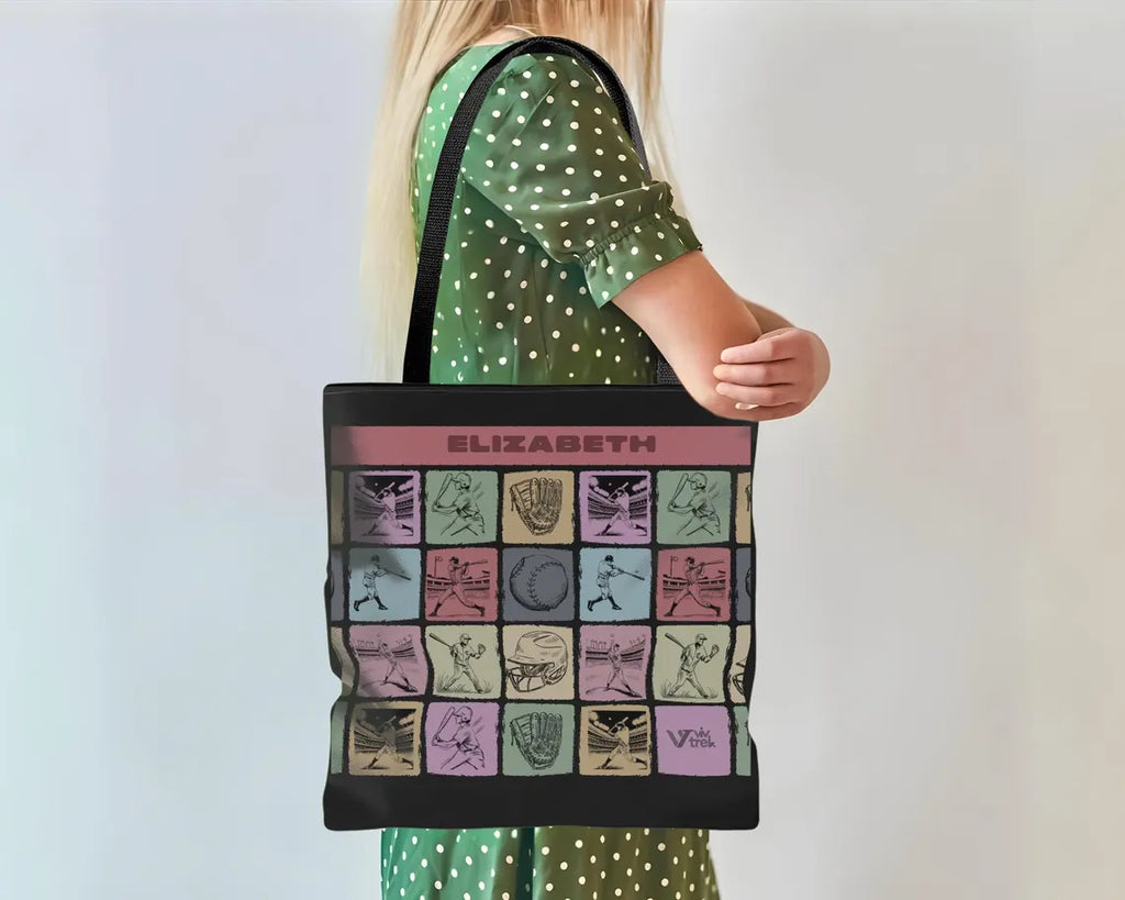 Custom Name Baseball Tote Bag – Personalized Retro Sports Lover Shopper – Unique Gift Bag for Fans