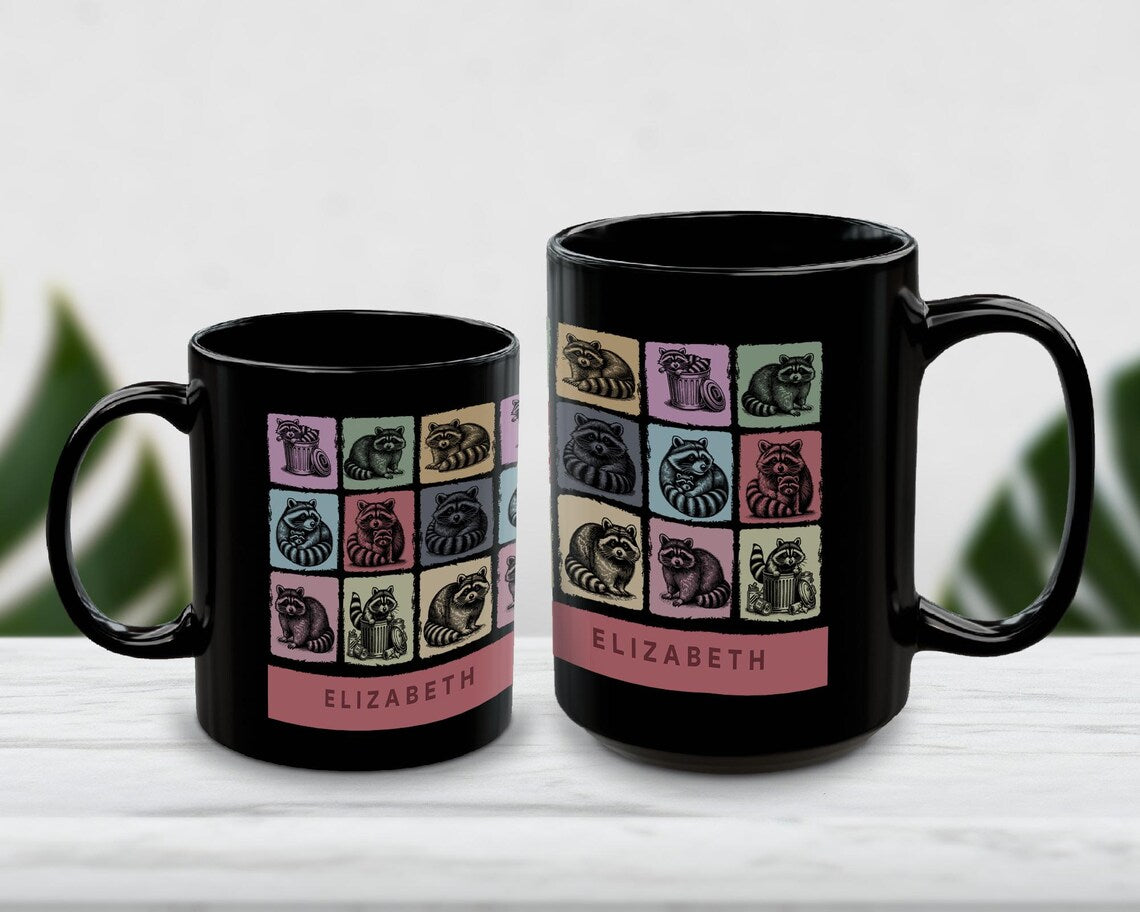 Custom Name Raccoon Mug – Personalized Trash Panda Lover Cup – Vintage Raccoon Graphic Gift – Funny Animal Coffee