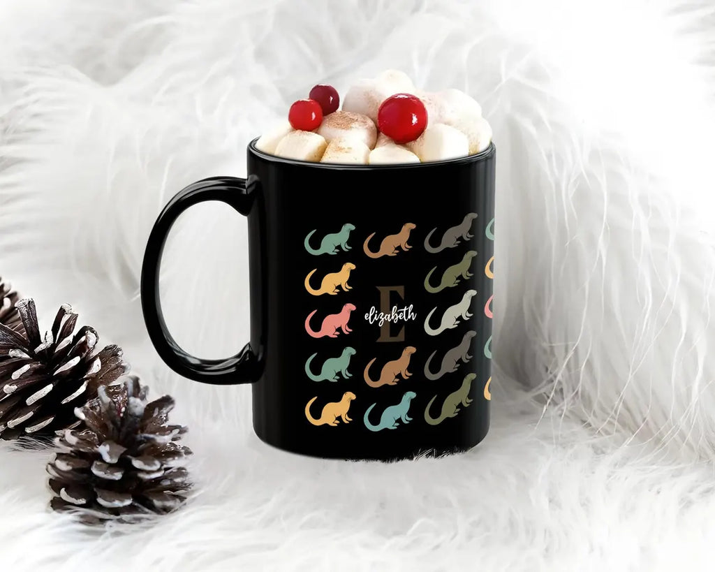 Personalized Otter Custom Initial Name Mug | Retro Vintage Sea Life Coffee Cup Gift