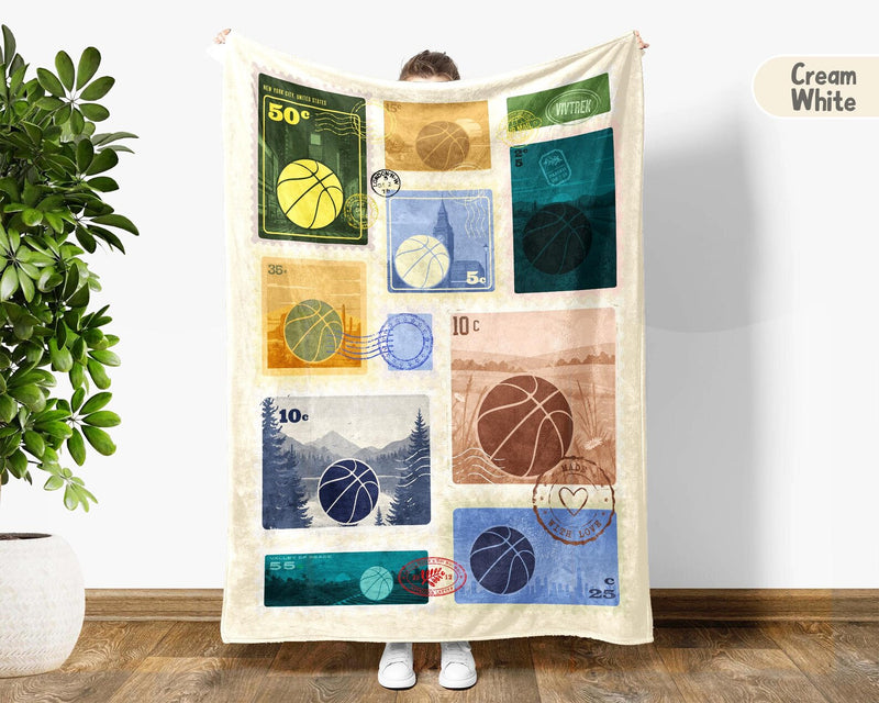 Basketball Stamp Blanket – Custom Hoop Lover Throw – Cozy Fleece Gift for Basketball Players and Coaches
