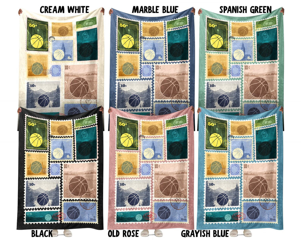 Basketball Stamp Blanket – Custom Hoop Lover Throw – Cozy Fleece Gift for Basketball Players and Coaches