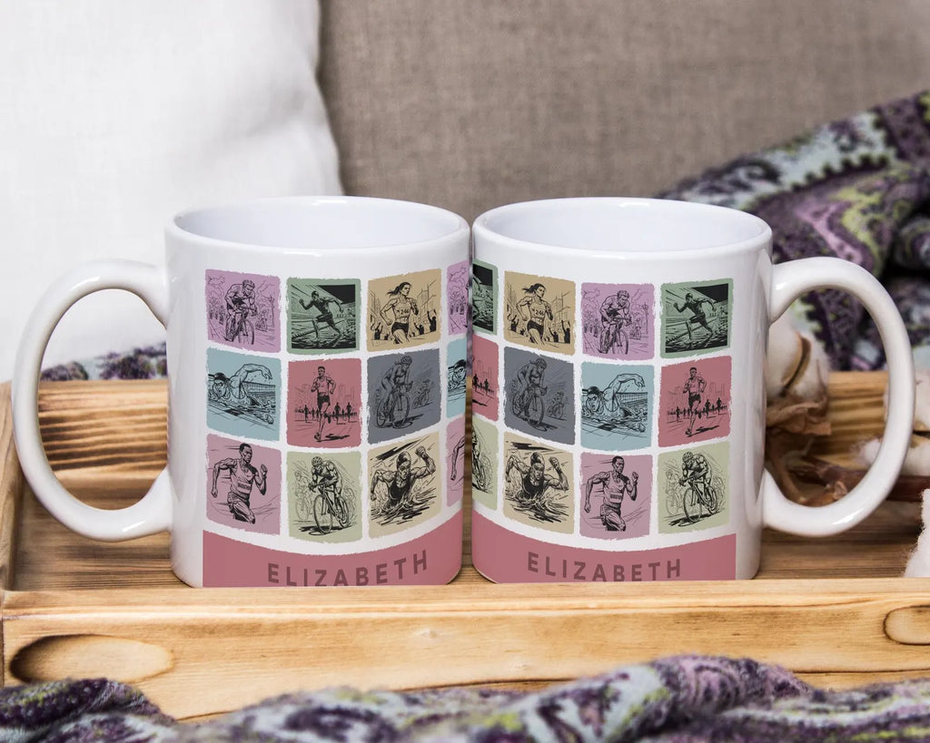 Personalized Triathlon Mug - Custom Name Swim Bike Run Coffee Cup - Unique Endurance Athlete Gift for Triathletes, Ironman Finisher & Marathoners