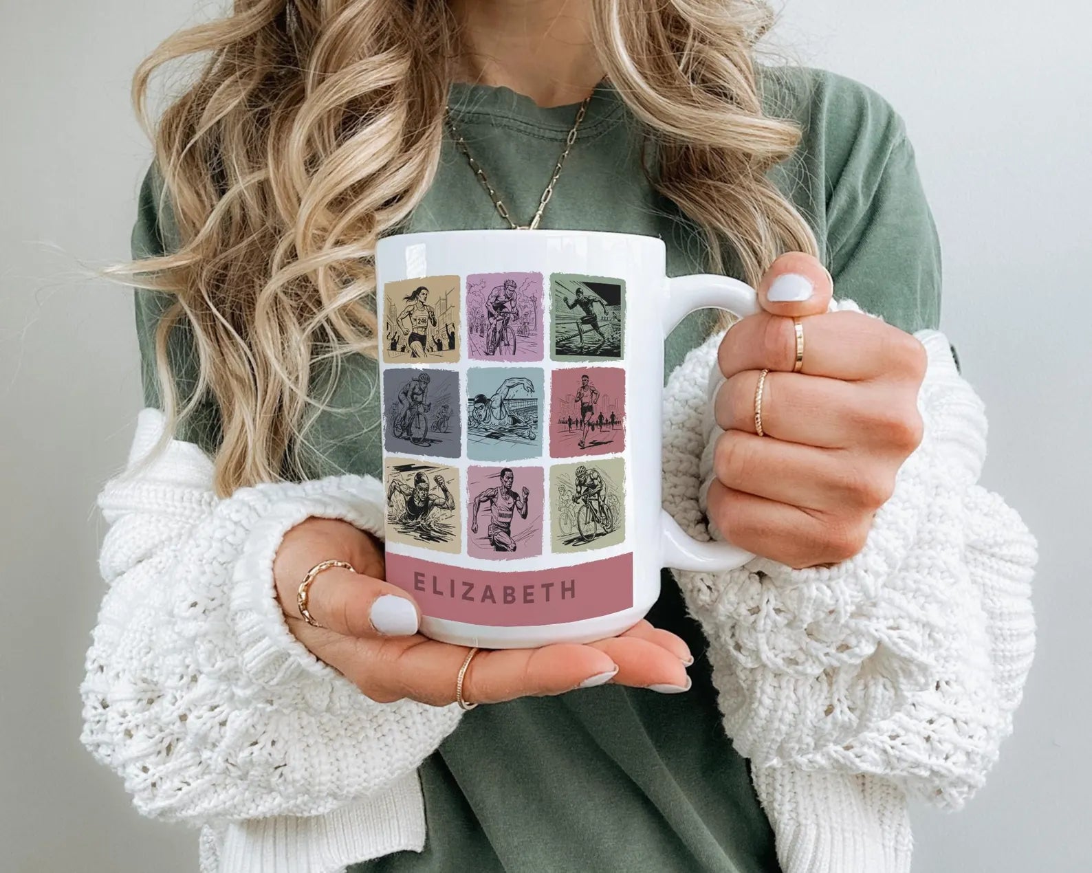 Personalized Triathlon Mug - Custom Name Swim Bike Run Coffee Cup - Unique Endurance Athlete Gift for Triathletes, Ironman Finisher & Marathoners