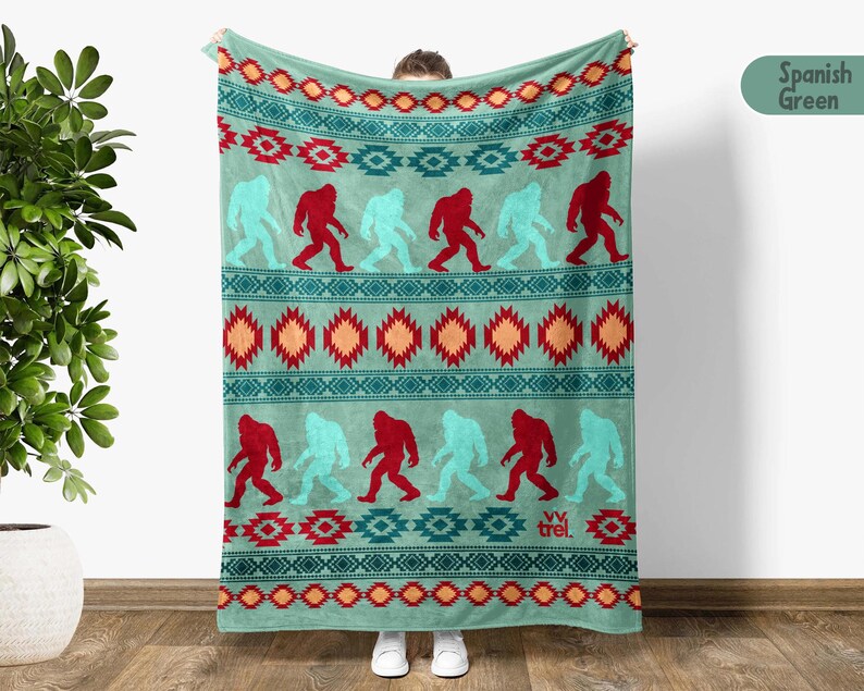 Native Bigfoot Gift Blanket, Sasquatch Lover Native American Art Throw